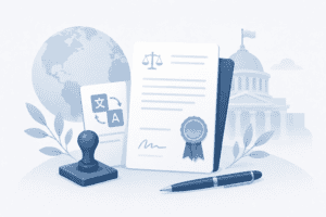Certification document with official seal and pen.